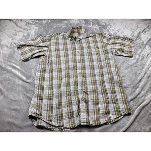 Beretta Shirt Mens 2XL Green gray‎ Button Down Short Sleeve Casual Cotton Plaid
